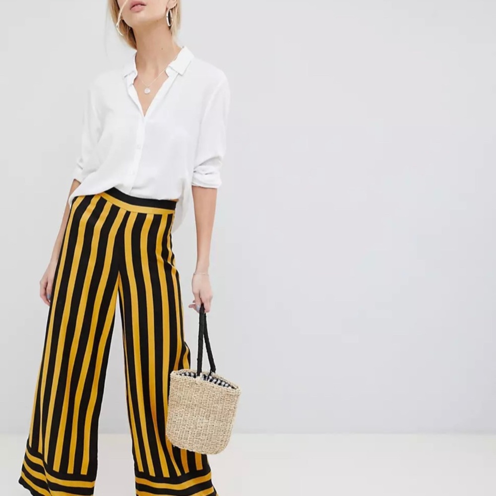 ASOS DESIGN tailored bumblebee stripe soft wide leg